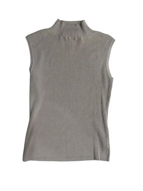 Joseph A. Vintage Silk Blend Ribbed Mock Neck Tank Top  beige Large